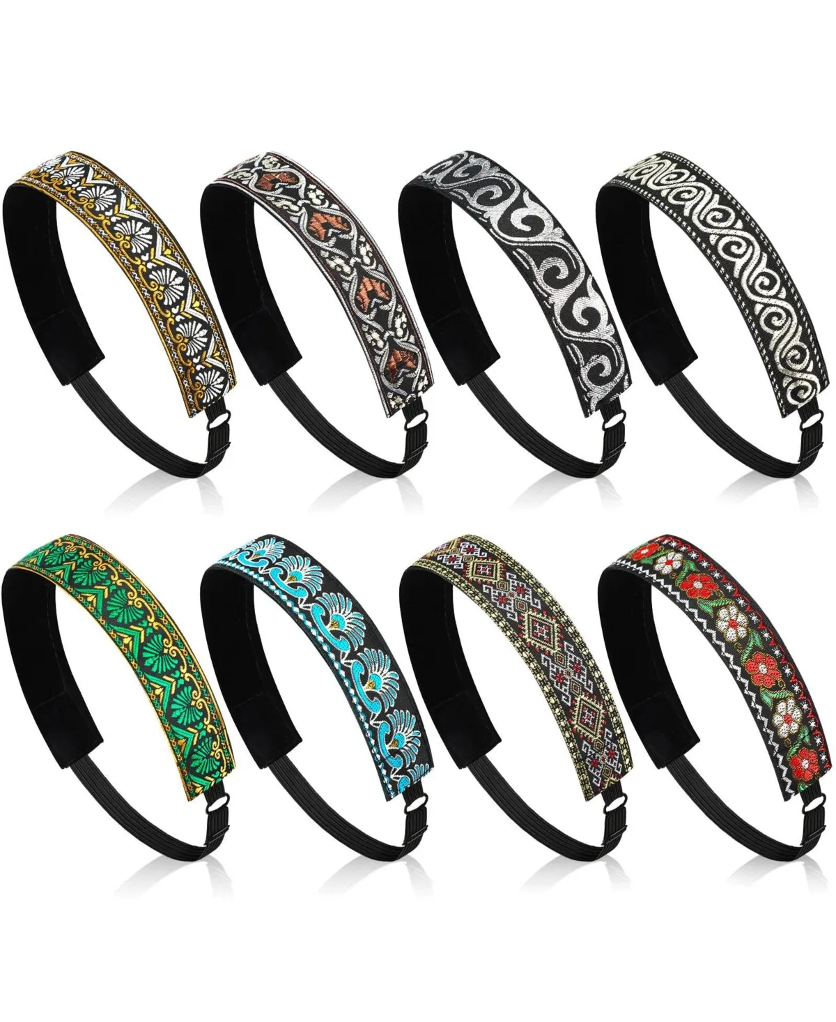 Non-Slip Adjustable Boho-Style Headbands, 8-Piece Set by Peneyon