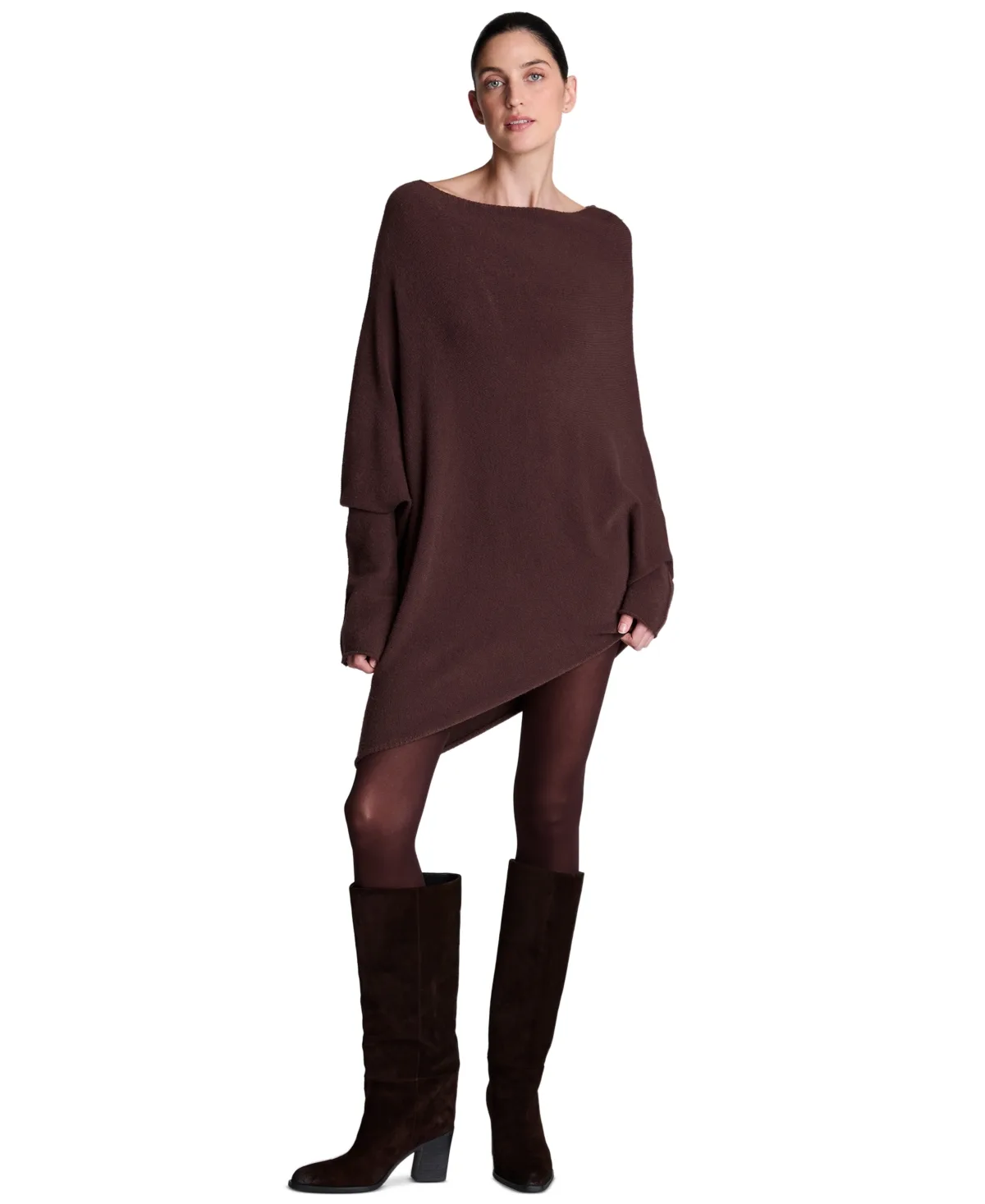 Asymmetric Boat Neck Long-Sleeve Sweater