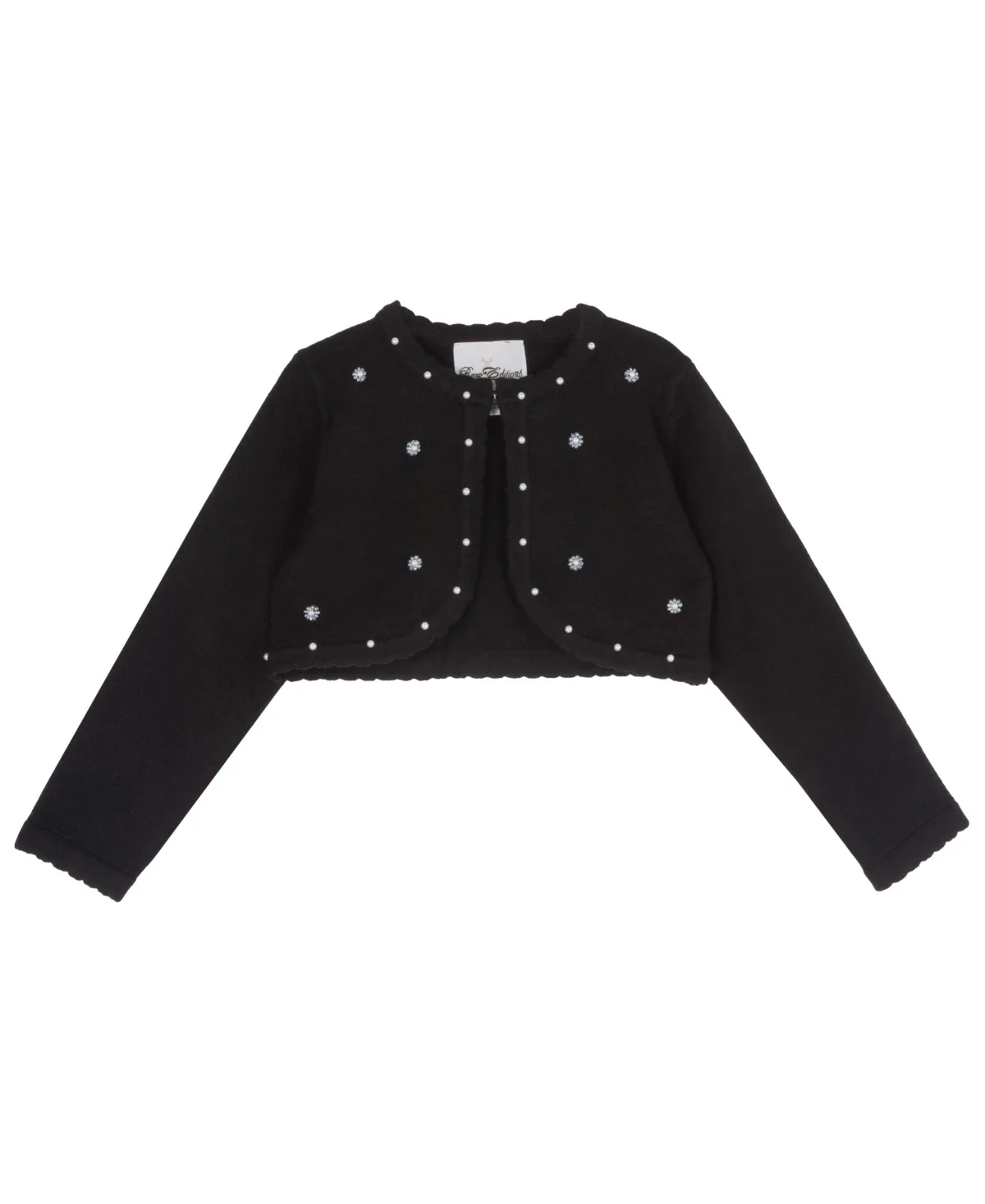 Cropped Long-Sleeve Pearl-Detail Cardigan by Rare Editions