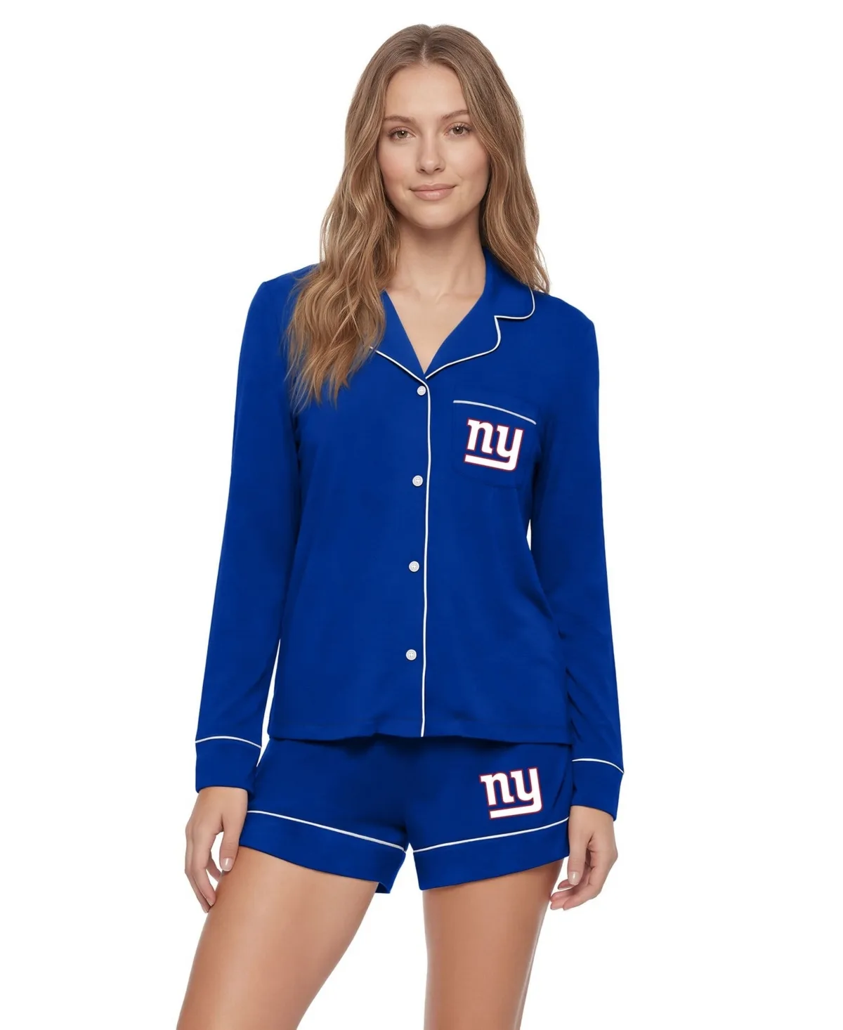 New York Giants Medley Long-Sleeve Modal-Blend Button-Up and Shorts Sleep Set, 2-Piece Set by Concepts Sport