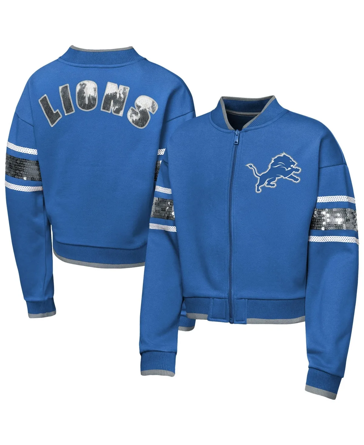 Detroit Lions Mvp Sequin Full-Zip Fleece-Lined Bomber Jacket by Outerstuff