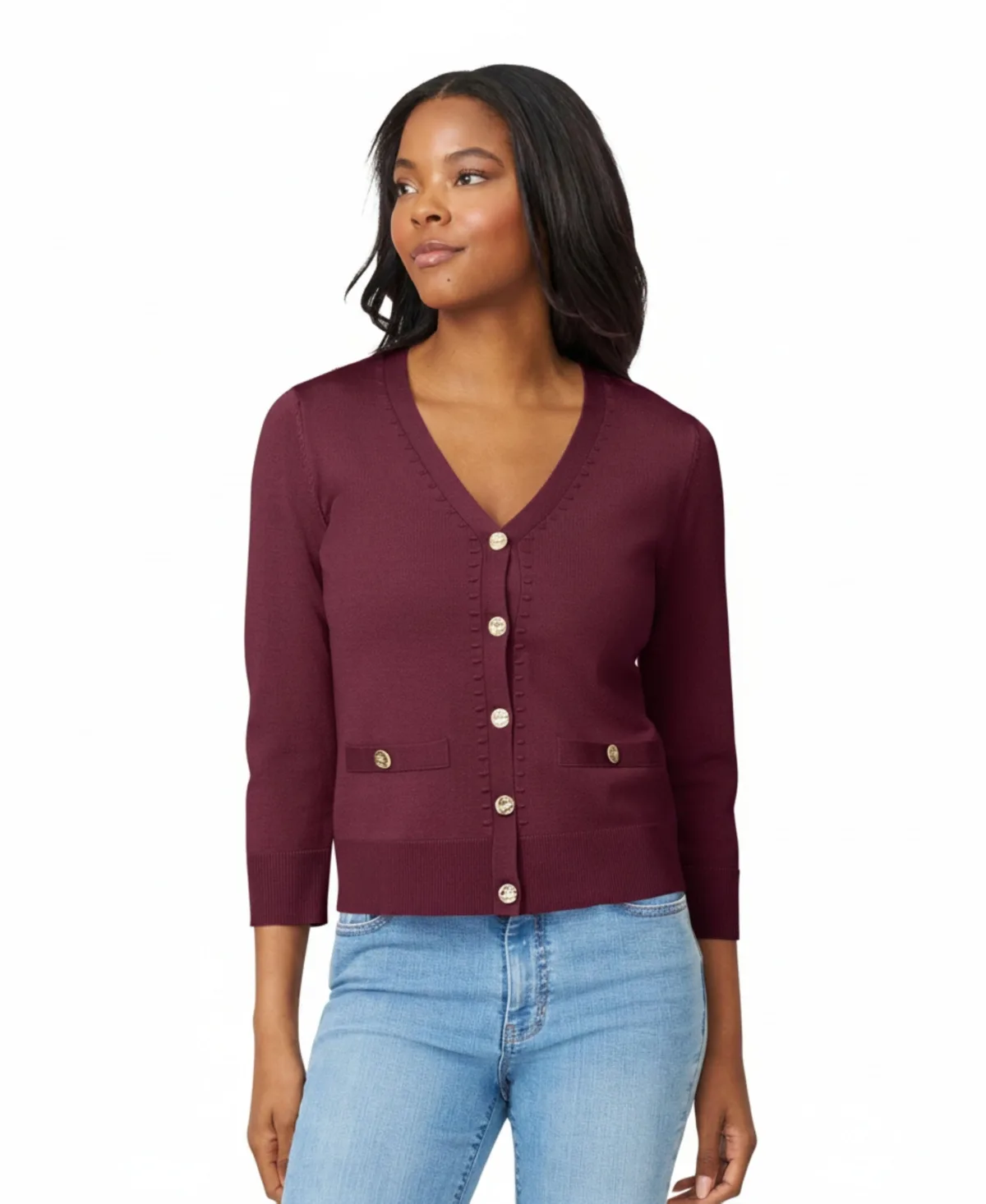V-Neck 3/4-Sleeve Cardigan by PAIGE