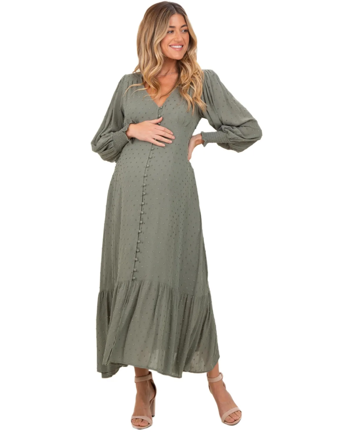 Swiss Dot Button Down Maxi Dress by PinkBlush