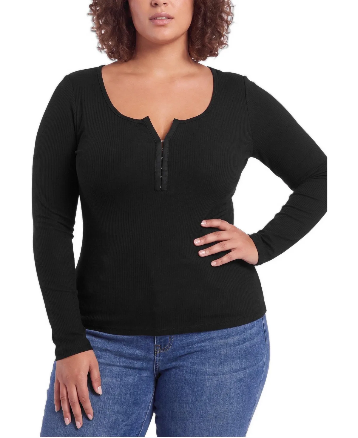 Long-Sleeve Hook-and-Eye Scoop Neck T-Shirt by Torrid