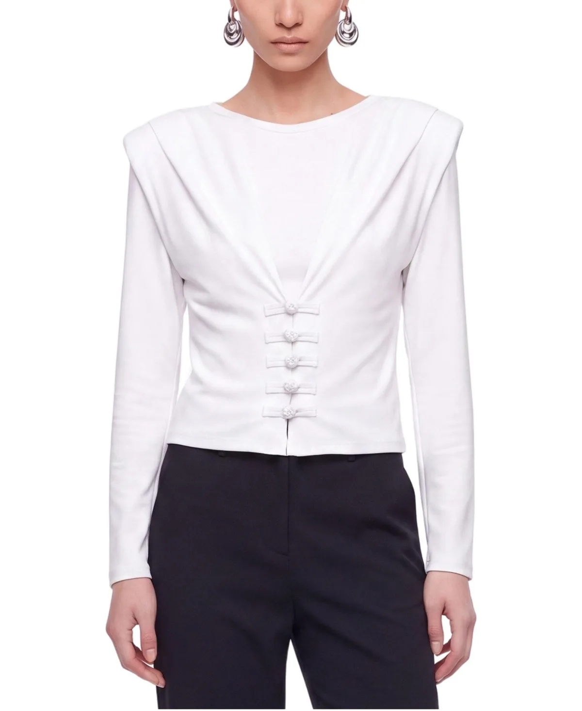 Draped Bow-Detail Button Blouse by Nocturne