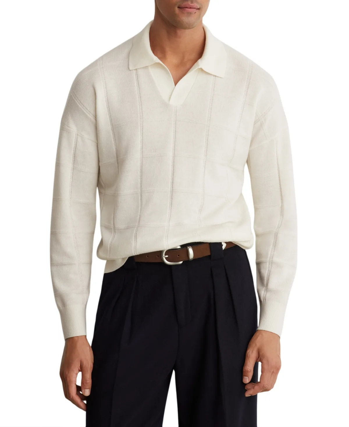 Compton Square-Textured Open-Collar Wool Sweater by Reiss