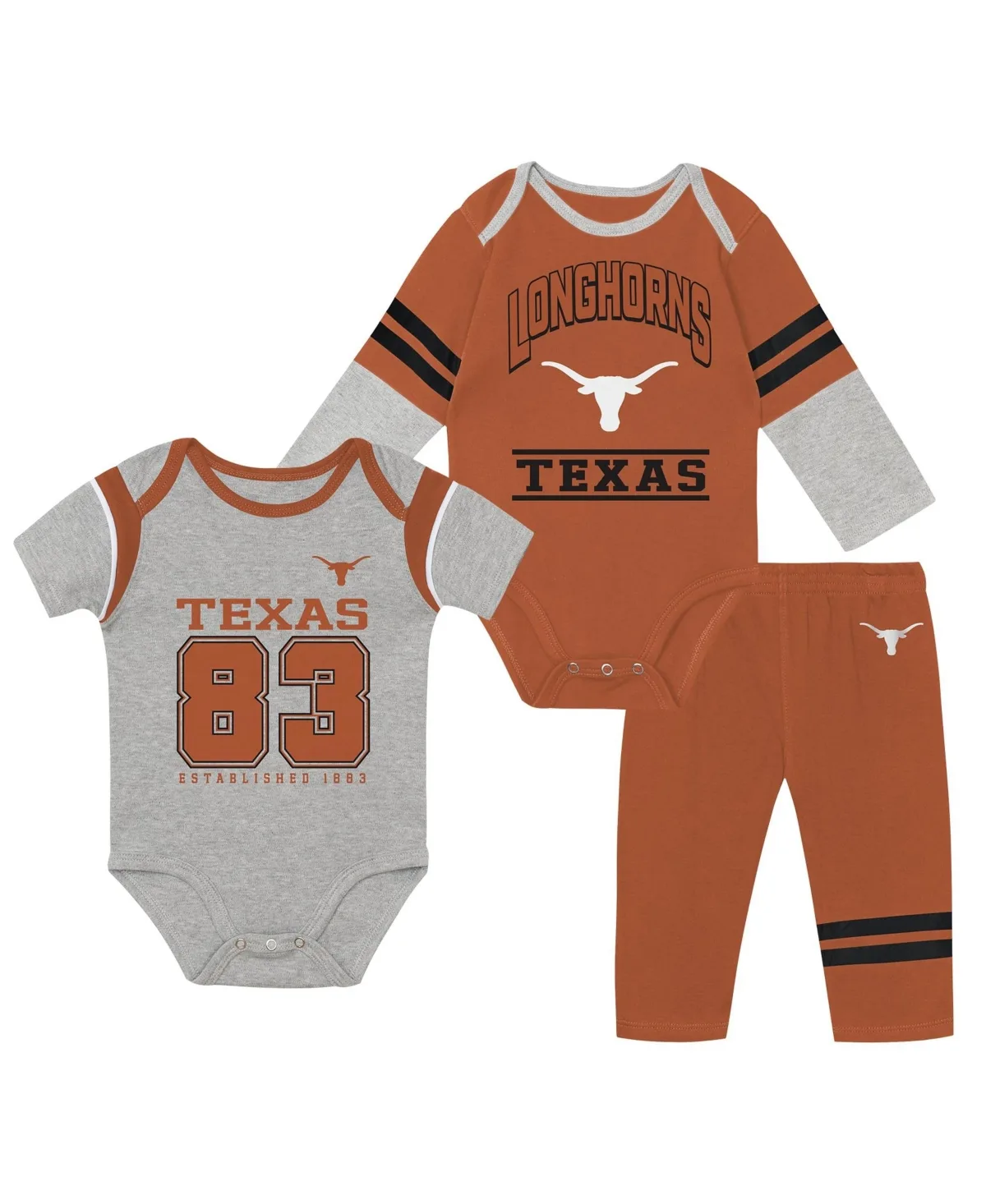 Texas Longhorns Double Up Bodysuits and Pants, 3-Piece Set by Outerstuff