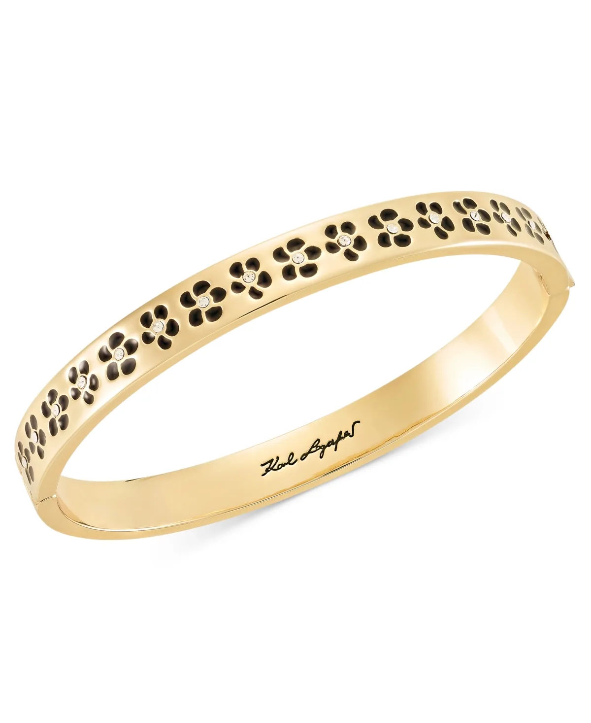 Gold-Tone Purple Flower Inlay Polished Bangle Bracelet by Karl Lagerfeld
