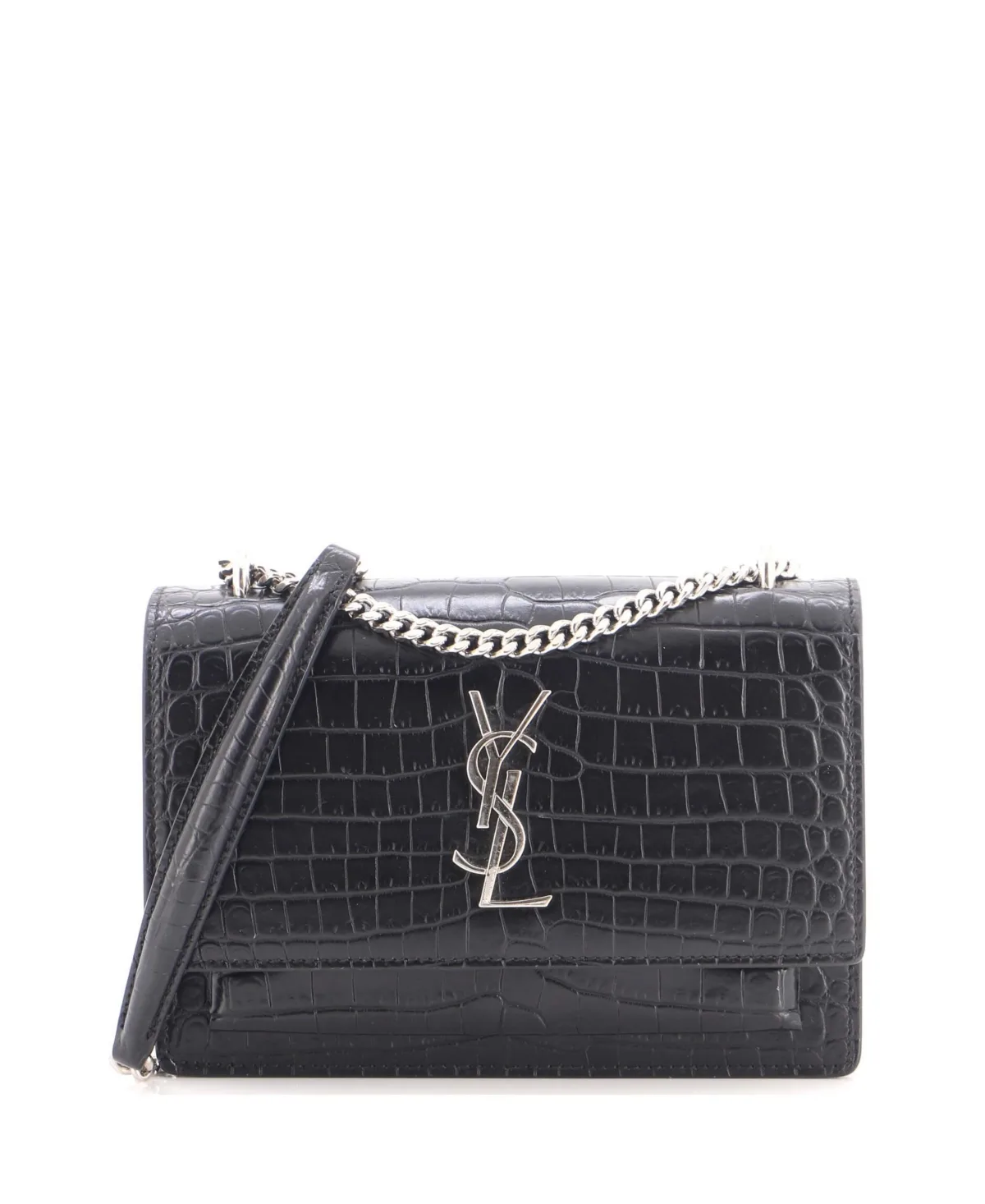 Pre-Owned Sunset Chain Wallet Embossed Leather by Saint Laurent