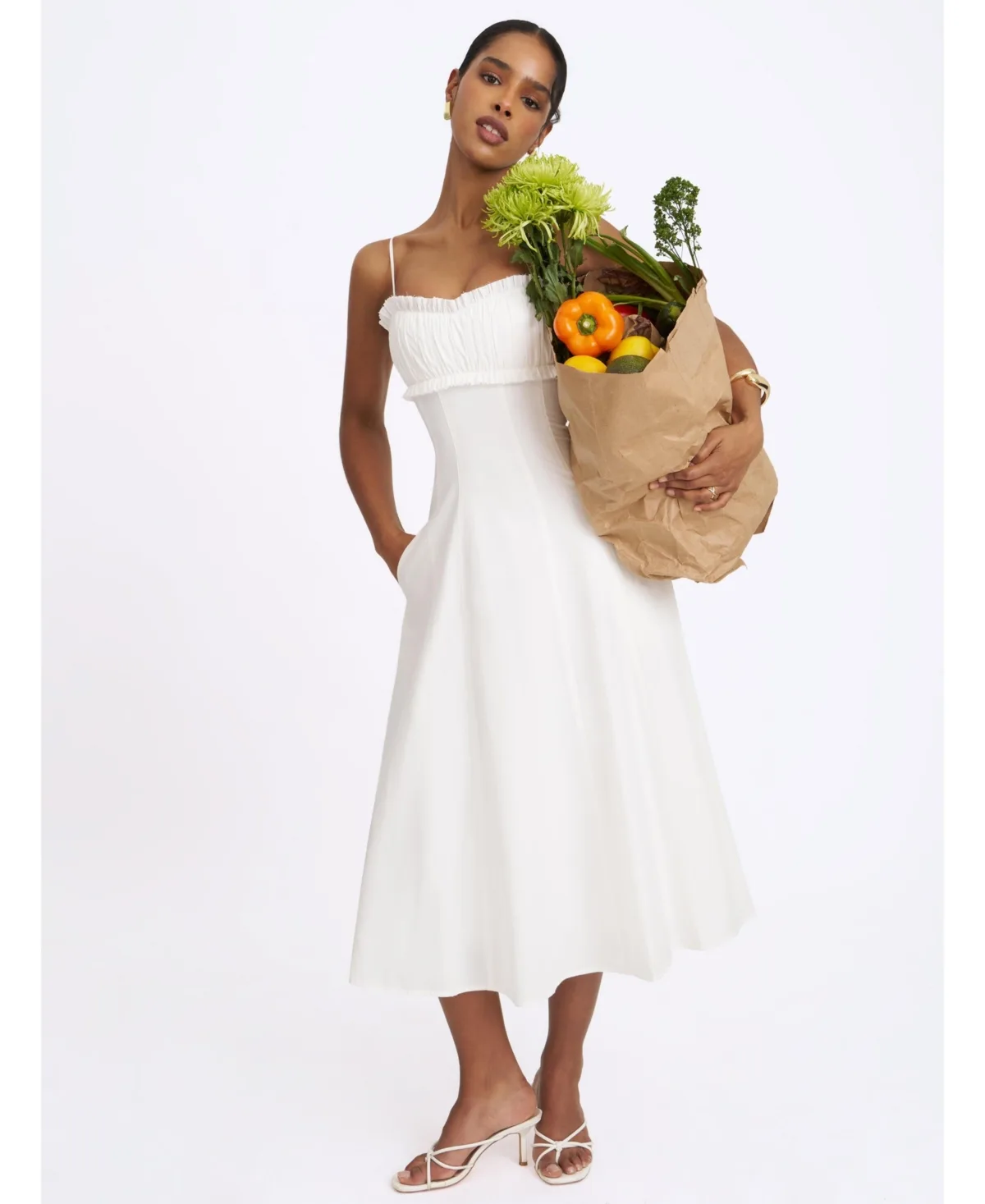 Vicenta Cotton Poplin Ruched Midi Dress by Miss Circle