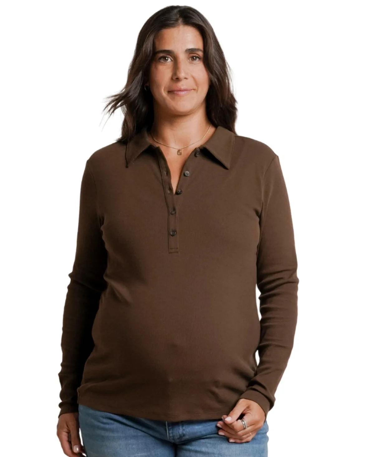 Paige Long-Sleeve Nursing Ribbed Polo by Nom Maternity
