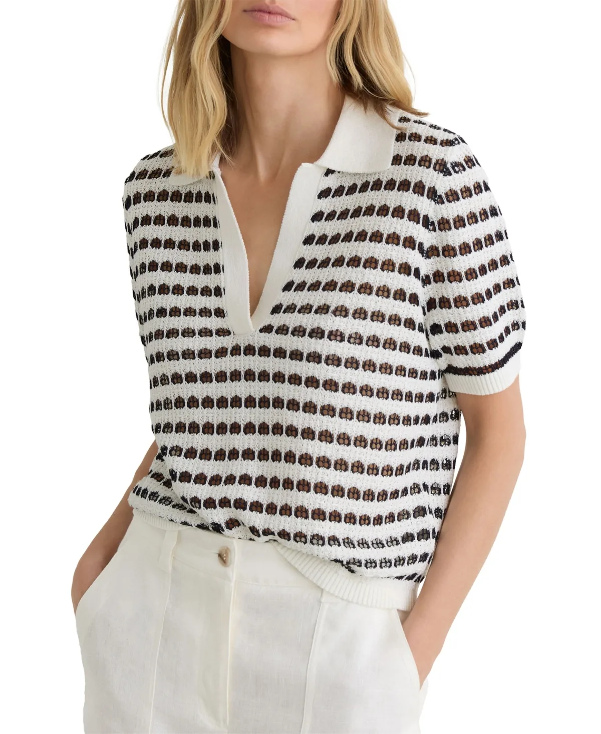 Gemma Striped Knit Polo Shirt by Reiss