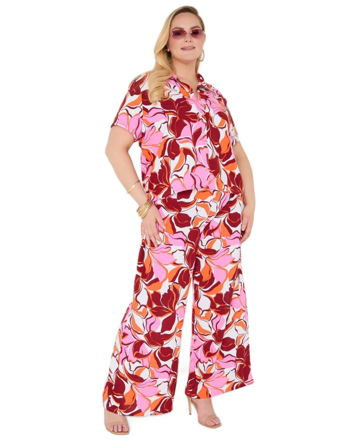 Floral-Print High-Rise Pants by Ashley Stewart