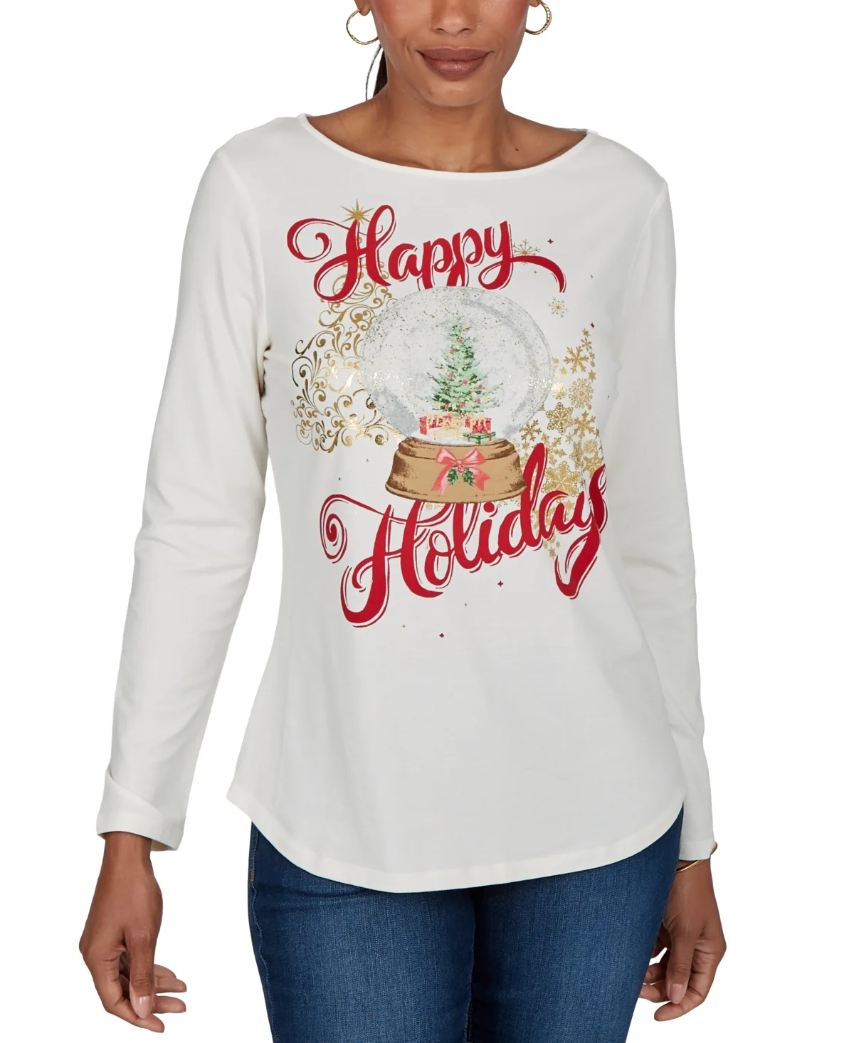 Boat-Neck Long-Sleeve Holidays Top by Ruby Rd