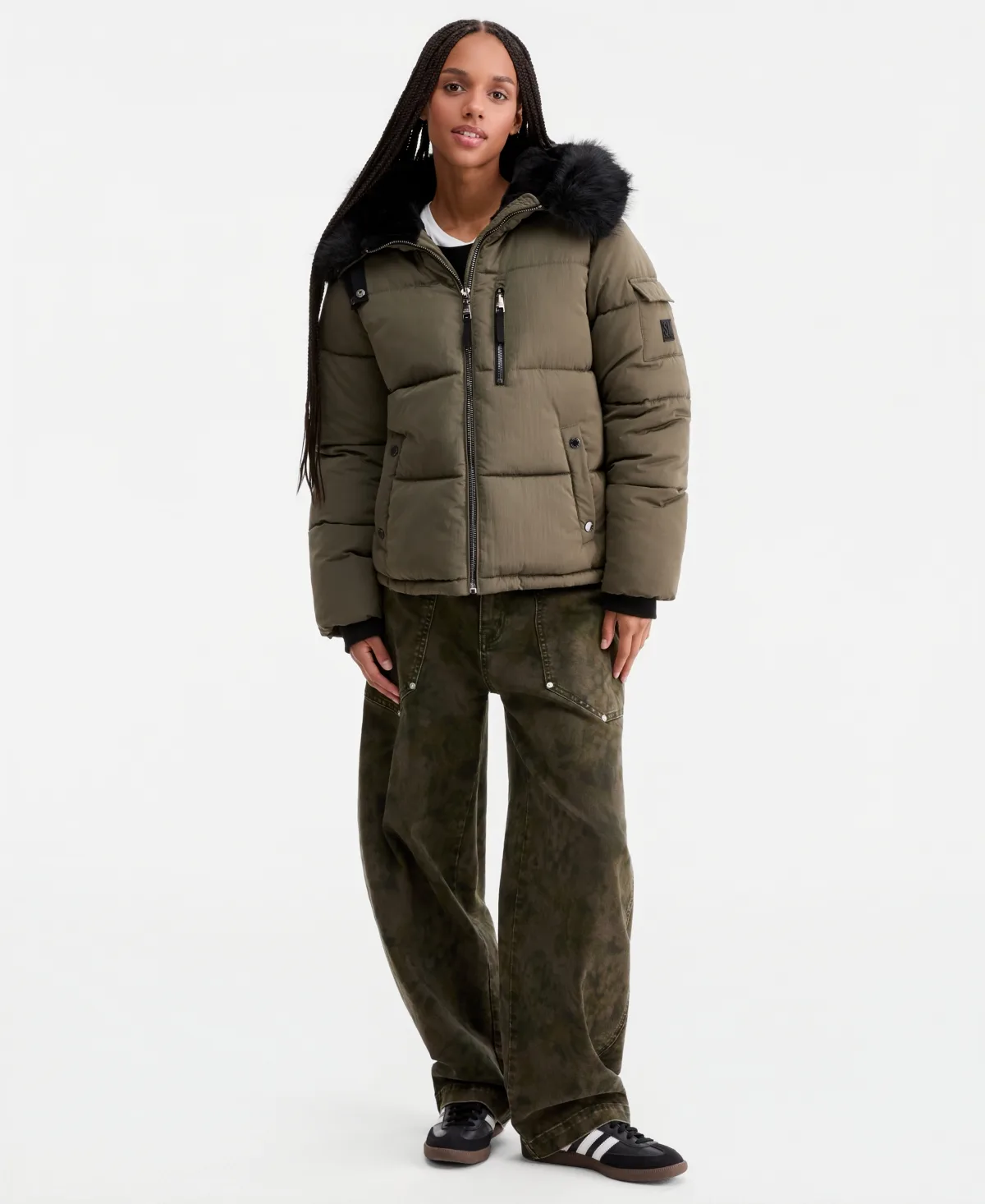 Hooded Faux-Fur-Trim Puffer Jacket by Steve Madden