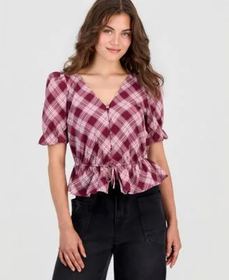 Plaid Peplum Blouse by And Now This