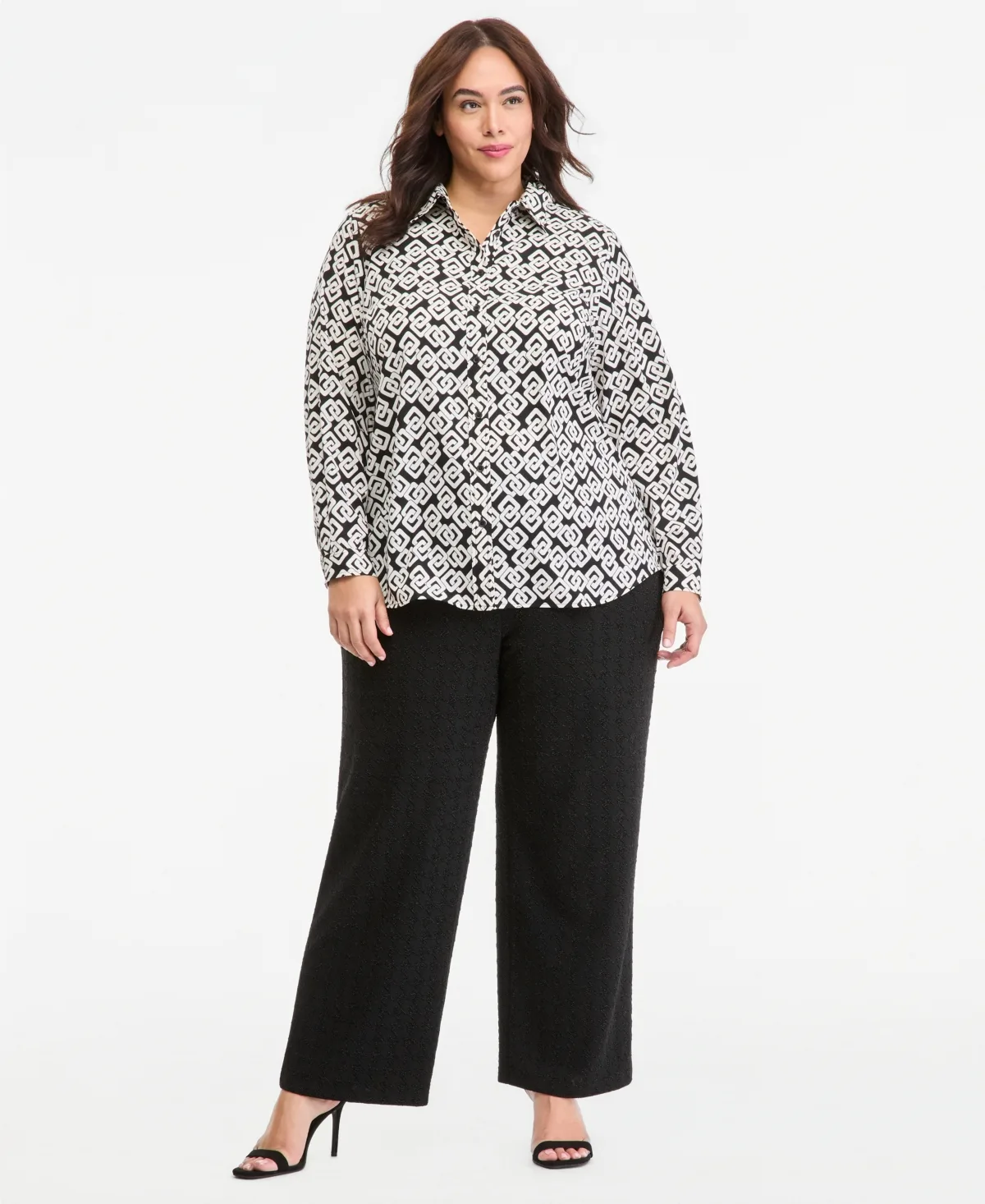 Essentials Stretch Wide-Leg Houndstooth Pants by Anne Klein
