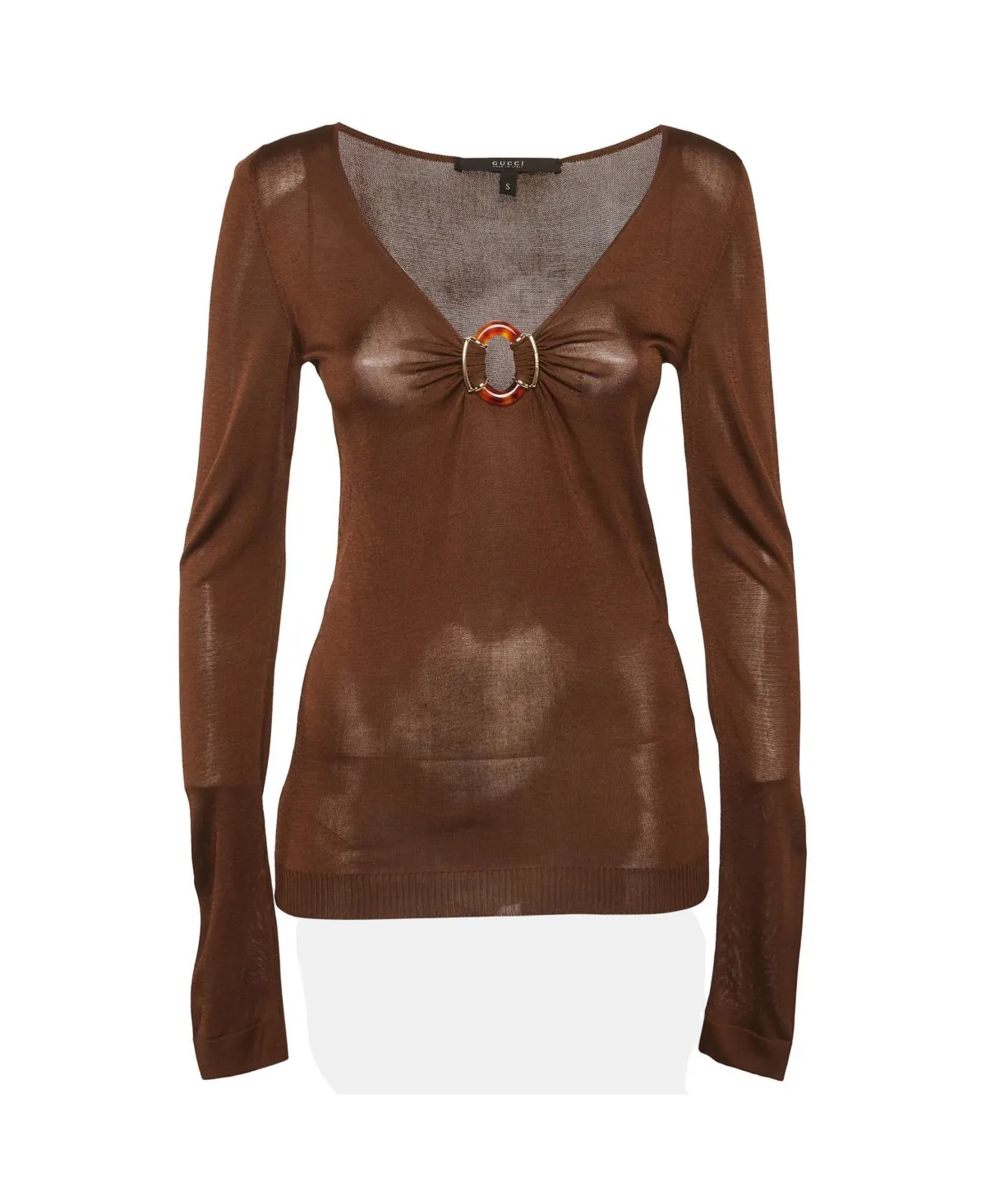 Pre-Owned Sheer Knit V-Neck Top with Buckle Detail by Gucci