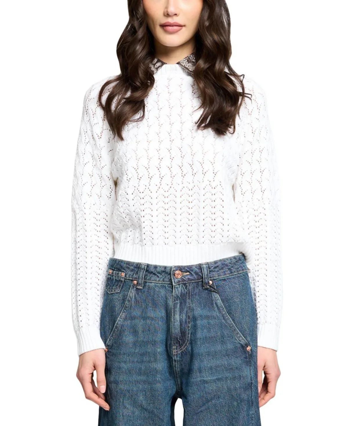 Wren Long-Sleeve Openwork-Knit Lightweight Sweater by Central Park West