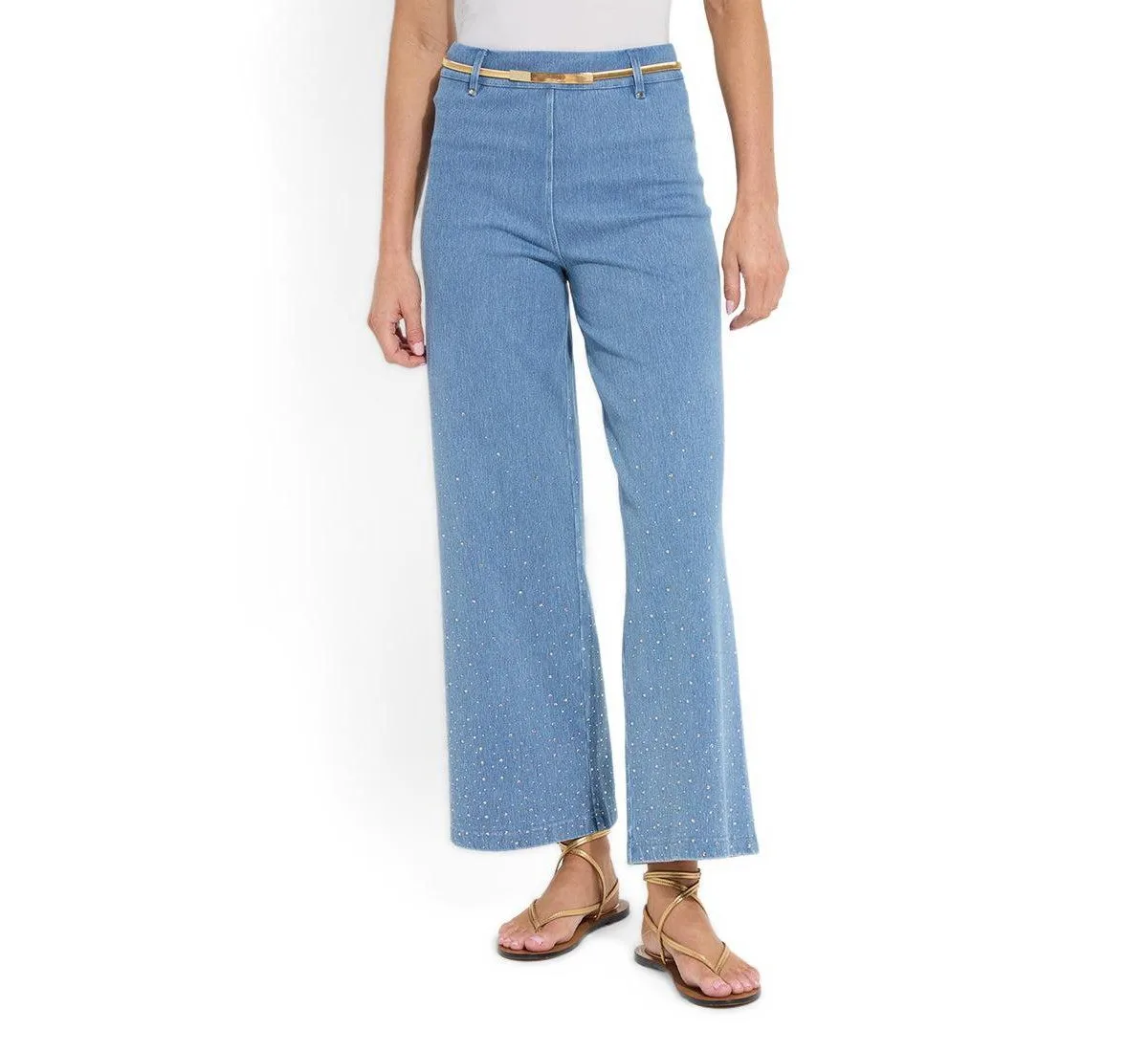 Erin High-Rise Crystal-Embellished Wide-Leg Jeans by Lysse
