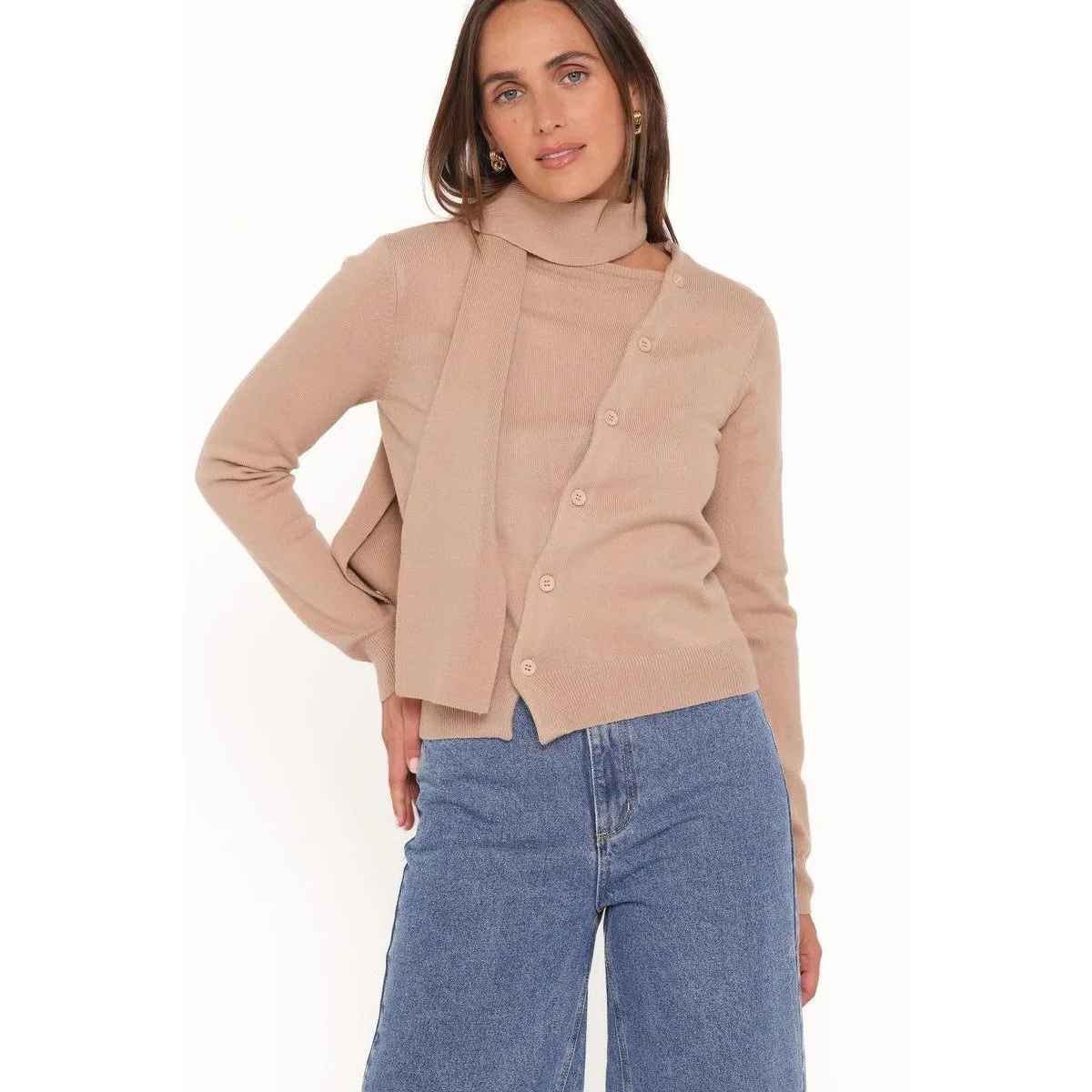 Gunhild Asymmetrical Scarf Cardigan Sweater by Petal and Pup