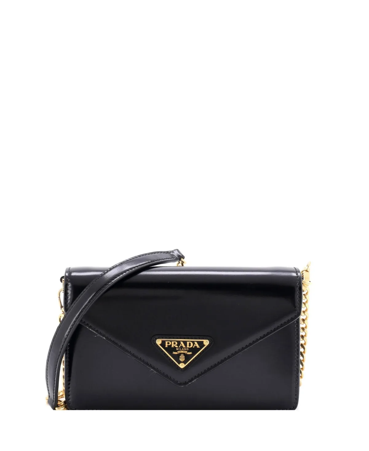 Pre-Owned Prada Triangle Logo Envelope Chain Crossbody Bag Leather