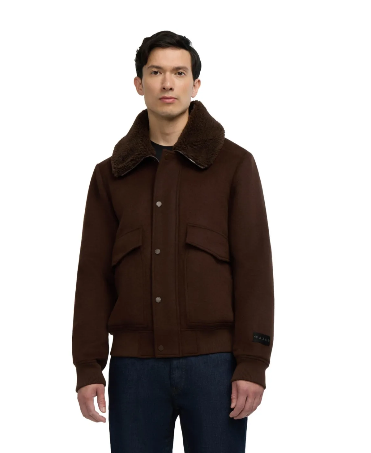 Lebron Lightweight Wool-Blend Faux-Sherpa Collar Bomber Jacket by Pajar