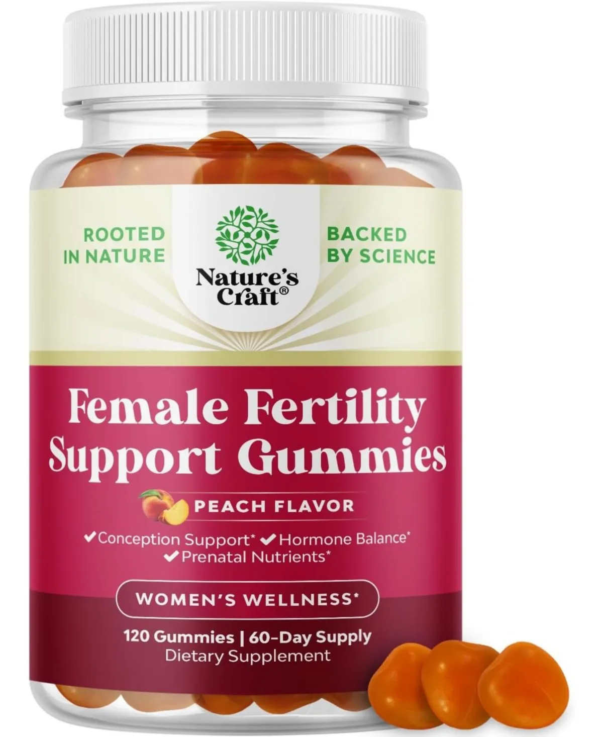 Fertility Gummies, Peach, 120ct by Natures Craft