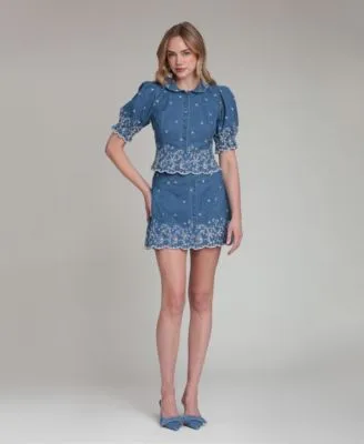 Spread Collar Short Sleeve Top Scallop Hem Mini Skirt by Avec Les Filles