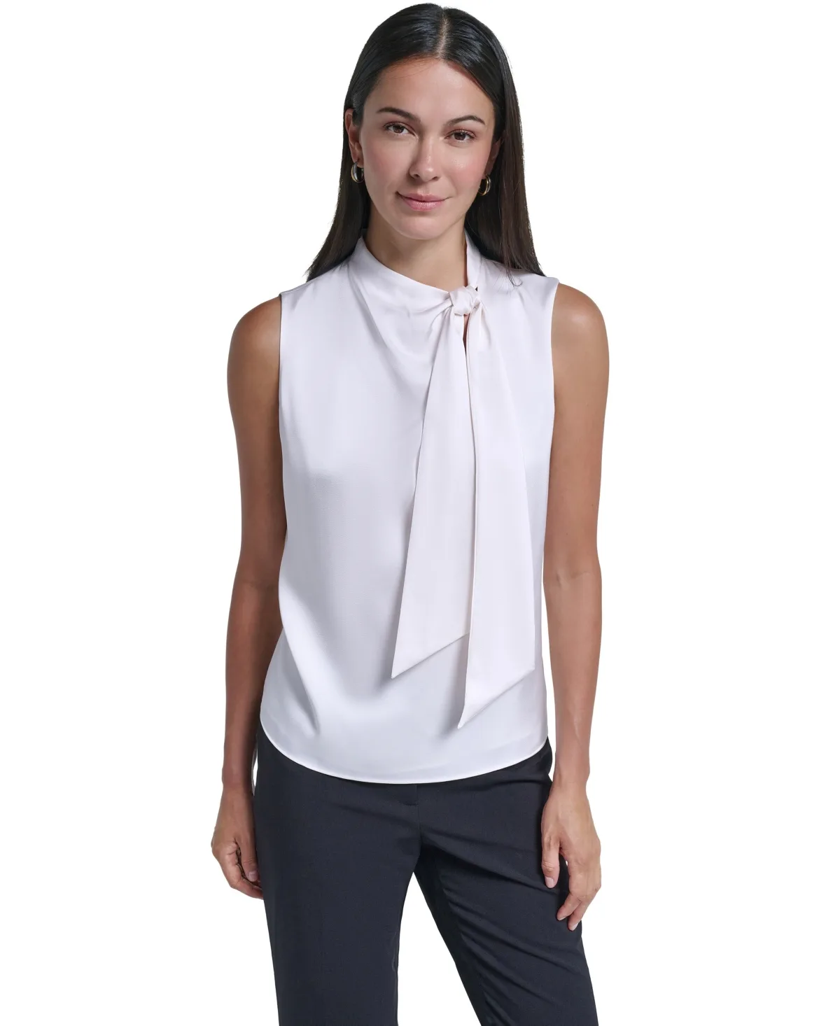 Tie-Neck Sleeveless Satin Blouse by Calvin Klein