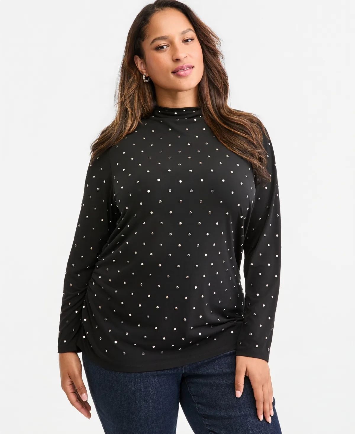 Long-Sleeve Embellished High Neck Blouse by INC International Concepts