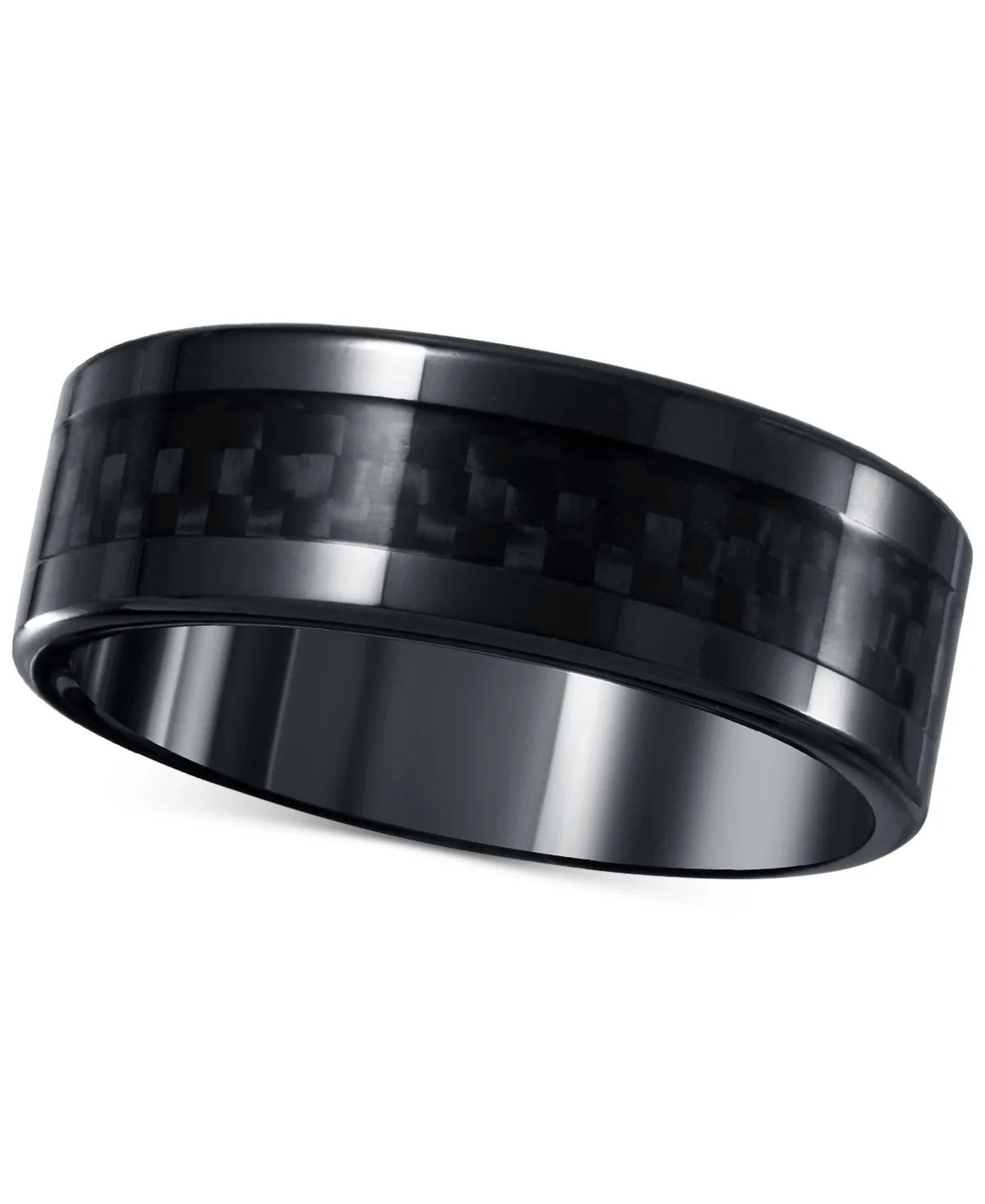 Patterned Wedding Band in Black Ceramic & Carbon Fiber by Macy's