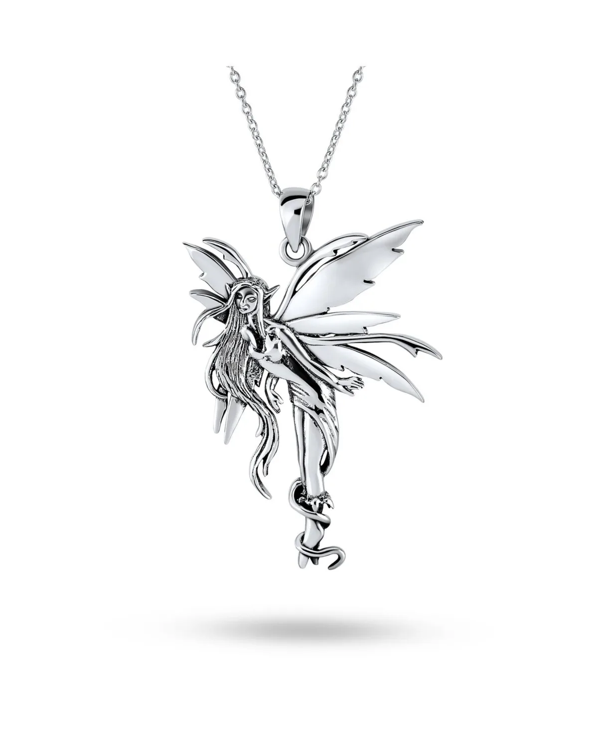 Whimsical Fairy Pendant Necklace Tinkerbell Pixie Angel Oxidized.925 Sterling Silver by Bling Jewelry