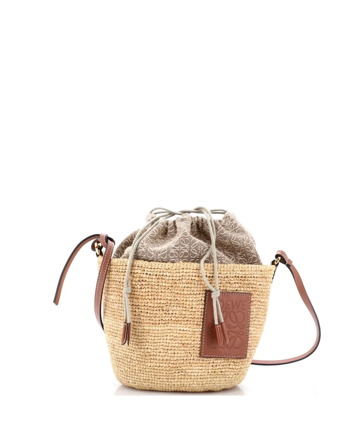 Pre-Owned Loewe Pochette Crossbody Bag Woven Raffia and Leather with Anagram Jacquard by LOEWE