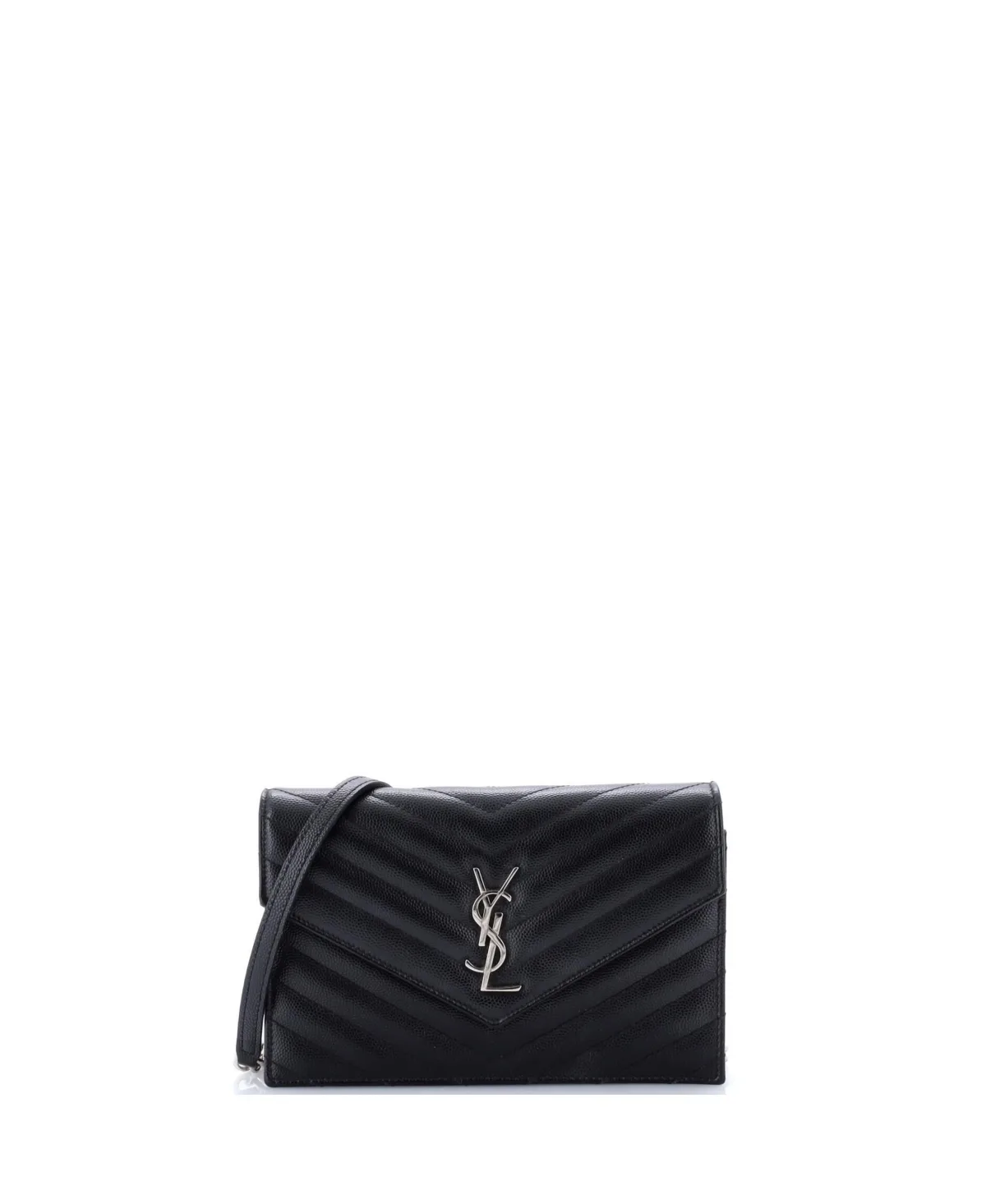 Pre-Owned Saint Laurent Classic Monogram Matelasse Chevron Leather Wallet on Chain