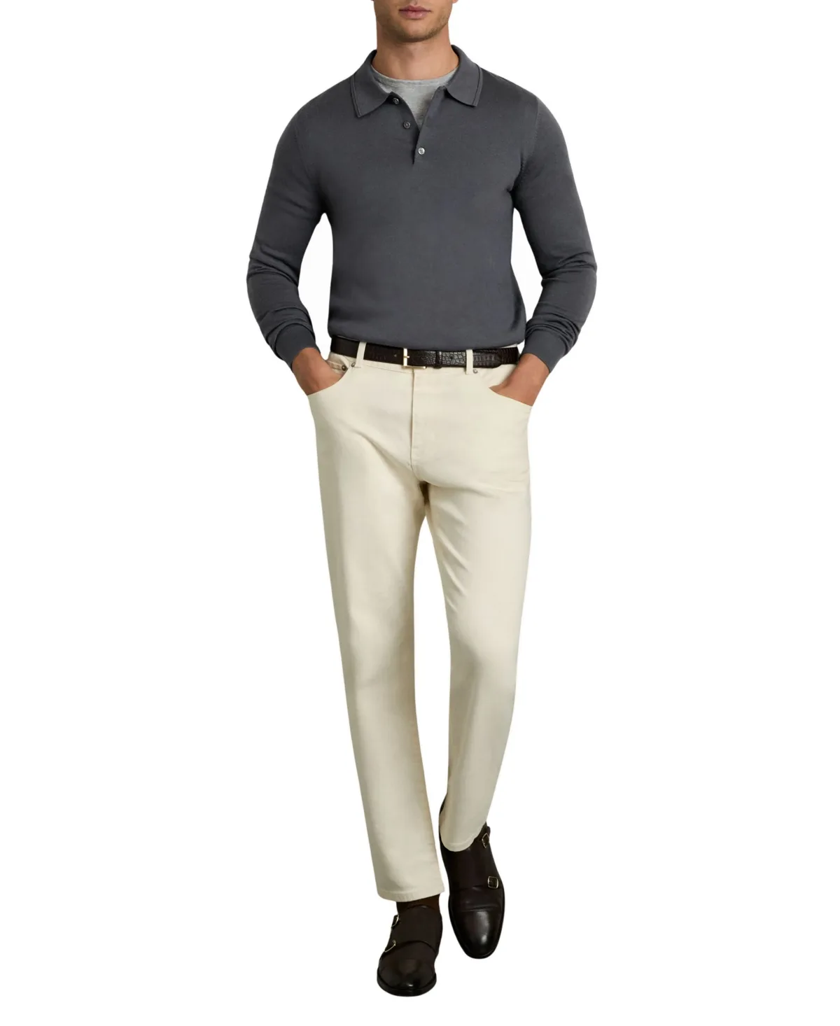 Trafford Slim-Fit Long-Sleeve Merino Polo Shirt by Reiss