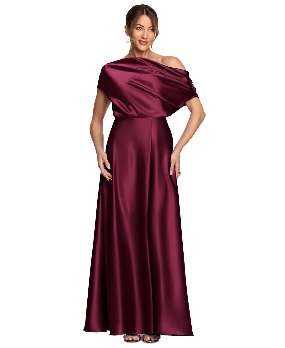 Soley Off-the-Shoulder Ruched Satin Gown