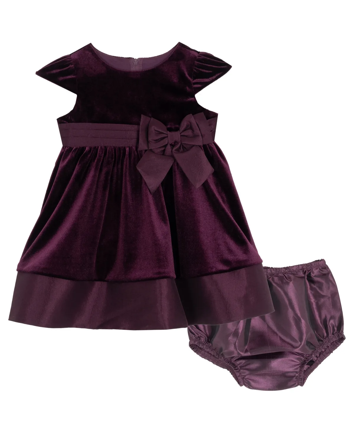 2-Piece Velvet Cap Sleeves Bodice Dress and Diaper Cover Set by Rare Editions