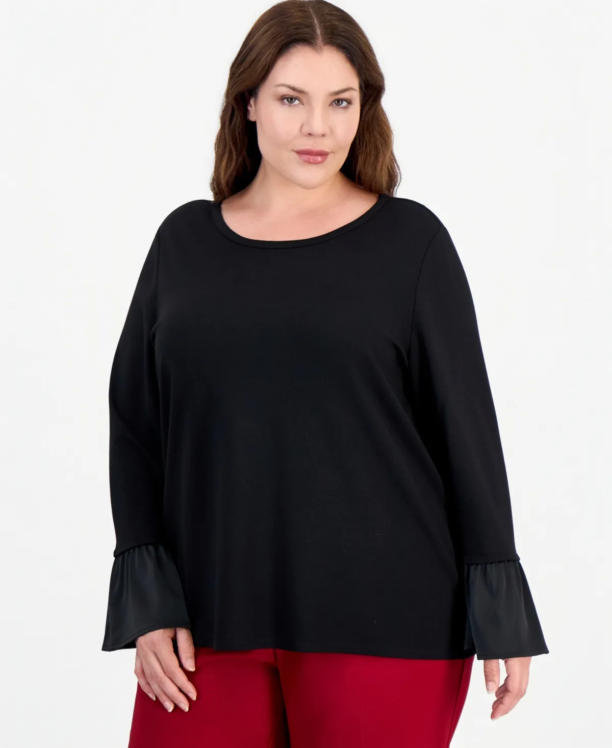 Essentials Satin Flutter Sleeve Blouse by Anne Klein