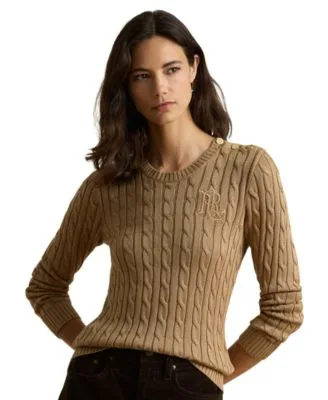 Button Trim Cable Knit Sweater by Ralph Lauren