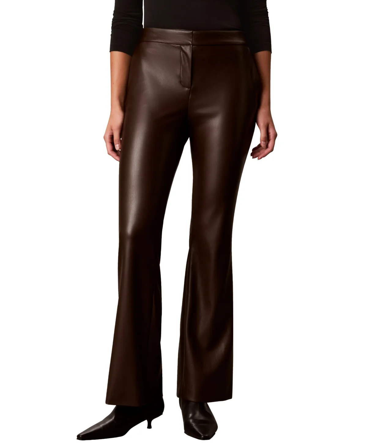 Diagonal Pocket Boot Leg High-Waisted Faux Leather Pants by Calvin Klein