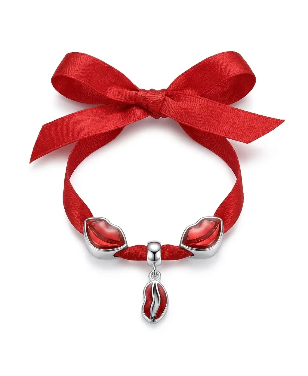 Valentine Red Lips Dangle Bead Charm Set for Bracelet Enamel.925 Silver by Bling Jewelry