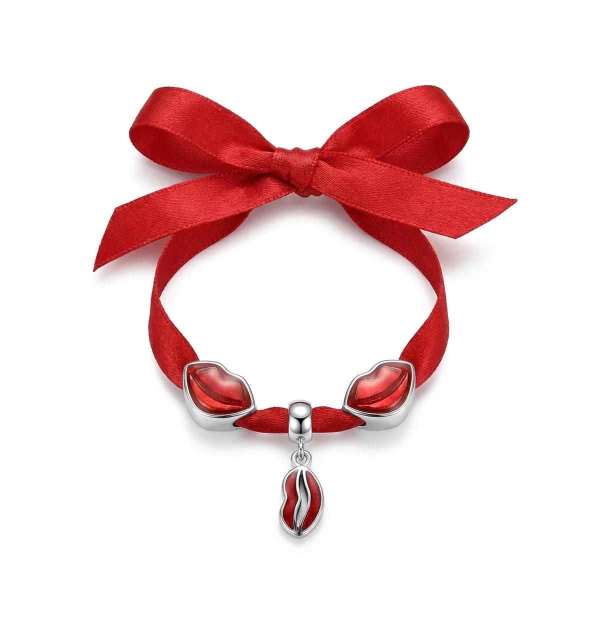 Valentine Red Lips Dangle Bead Charm Set for Bracelet Enamel.925 Silver by Bling Jewelry