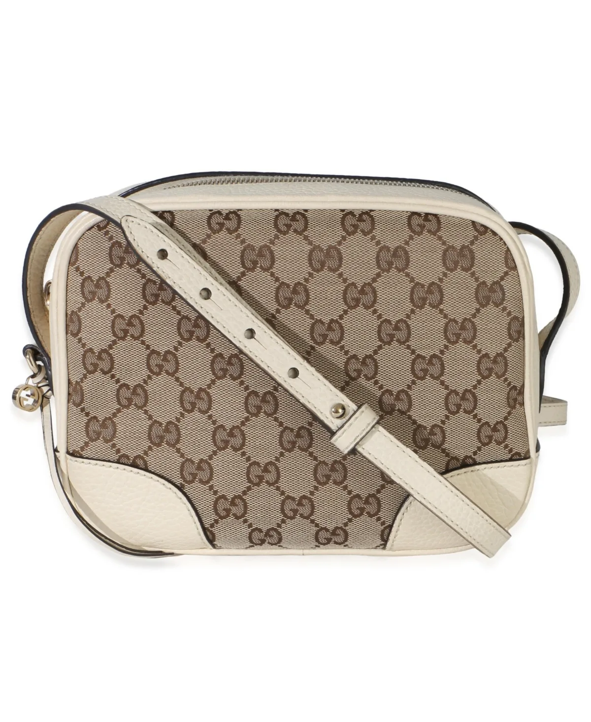 Pre-Owned Gucci Cream Dollar Calfskin Beige Gg Canvas Bree Mini Messenger Bag by Gucci