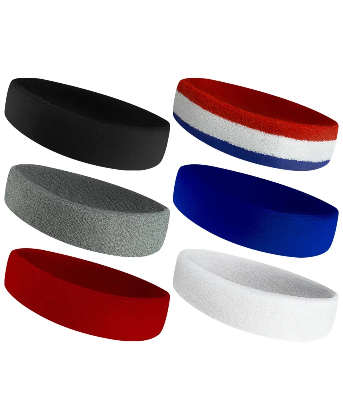 Terry Cloth Sports Headbands 6 Pack Moisture Wicking Non Slip for Workout by Furlihong