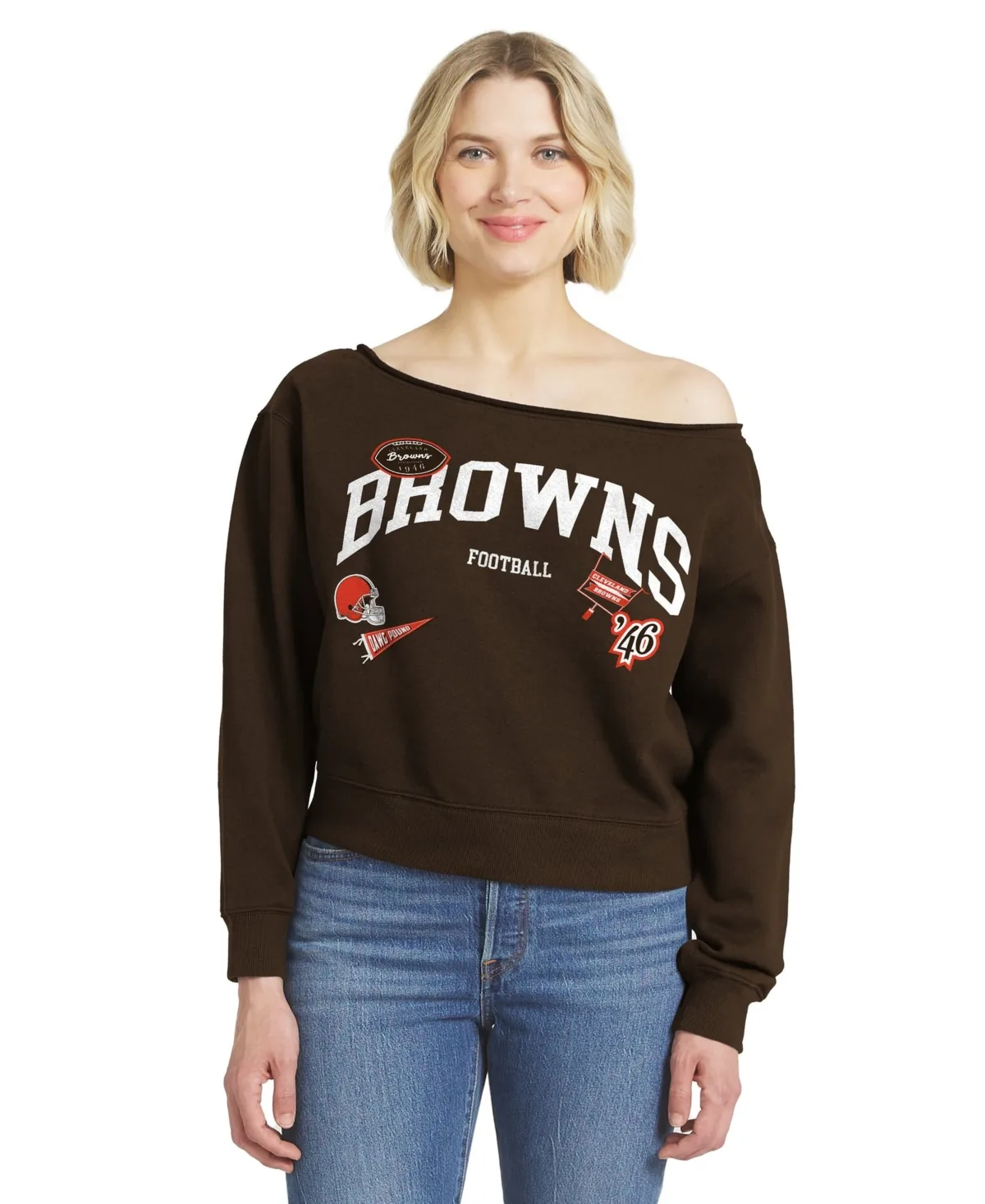 Cleveland Browns Off-the-Shoulder Graphic Sweatshirt by Wear by Erin Andrews