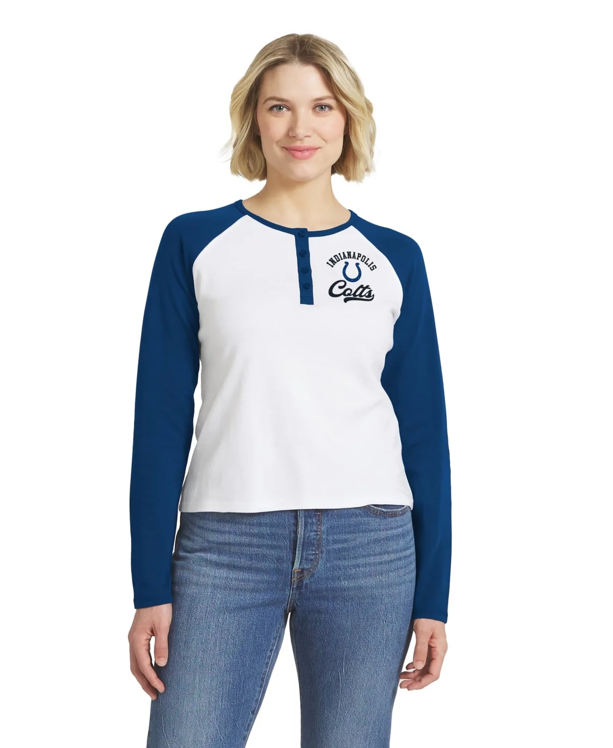 Indianapolis Colts Henley Long Sleeve Raglan T-Shirt by Wear by Erin Andrews