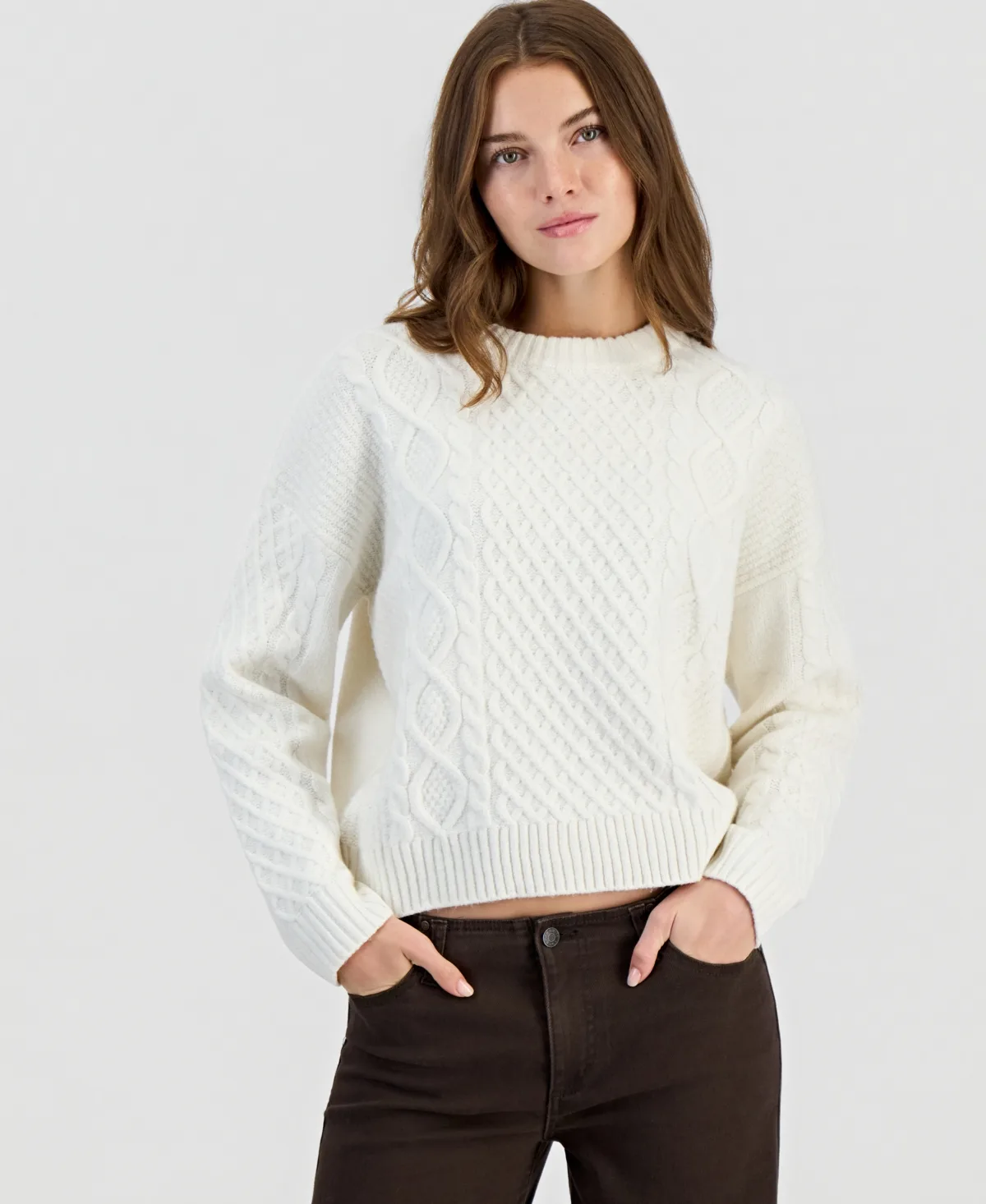 Hooked Up by Iot Cable-Knit Crew Neck Pullover by Hooked Up by Iot