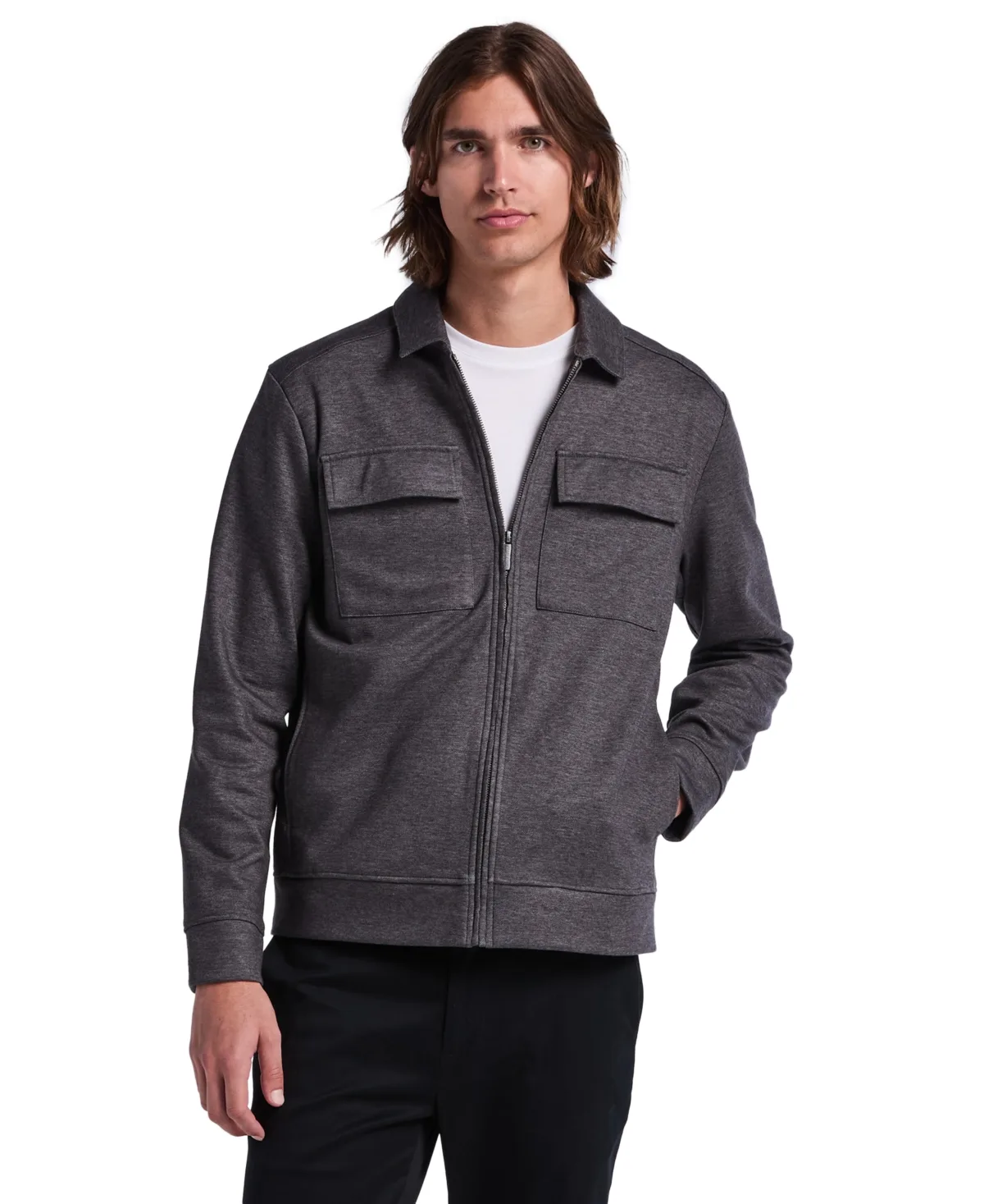 Herringbone Cotton-Blend Zip-Front Jacket
