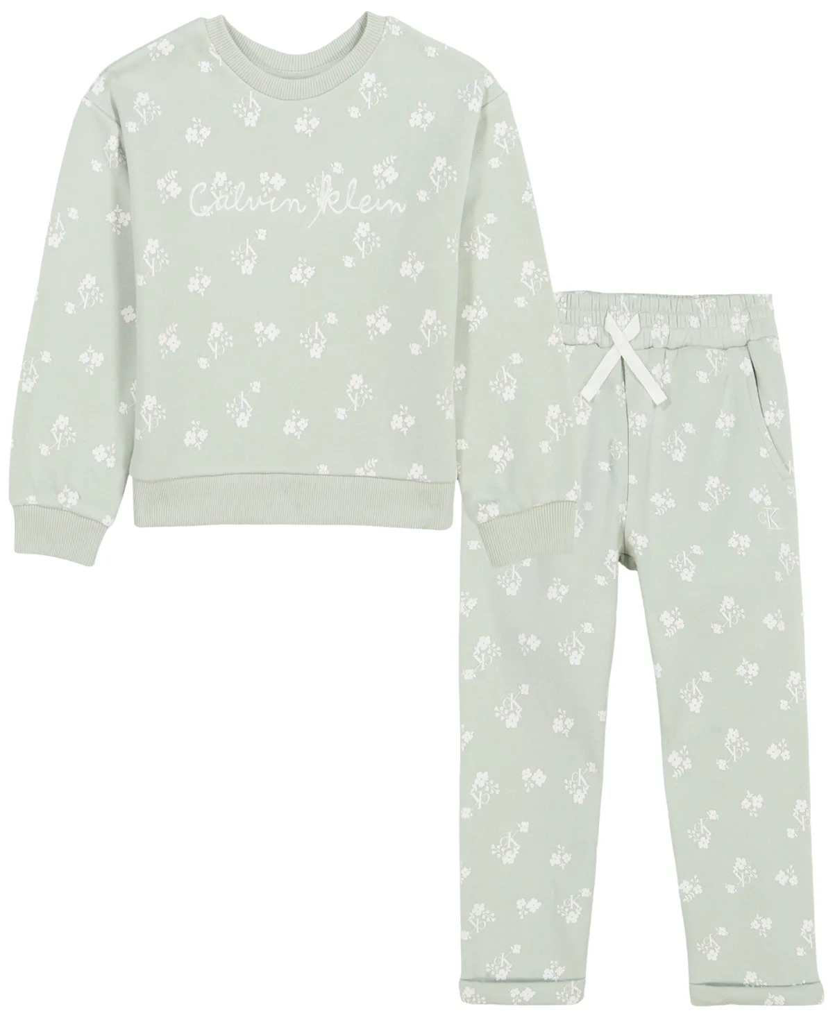 Floral-Print Long-Sleeve Sweatshirt and Jogger Pants, 2-Piece Set by Calvin Klein